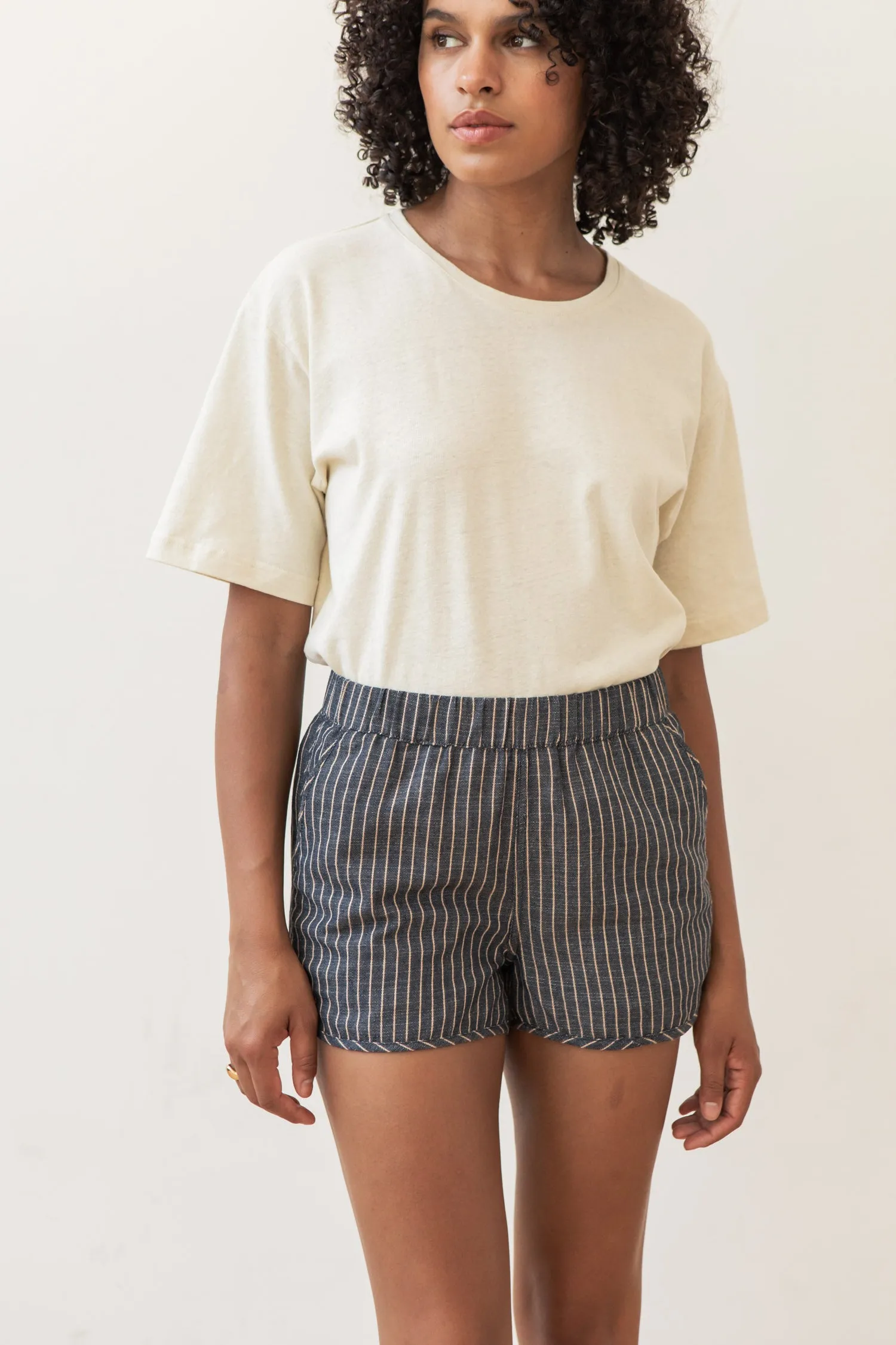 Luca Track Short / Denim Herringbone Stripe