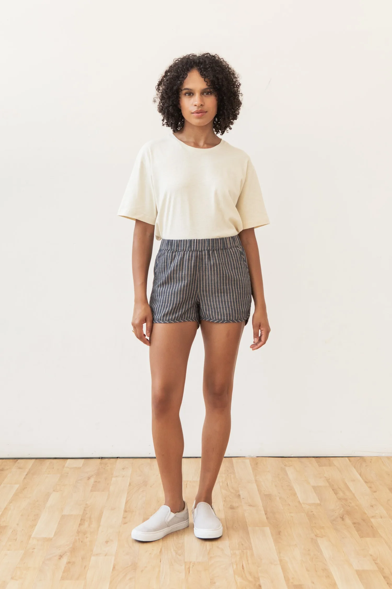 Luca Track Short / Denim Herringbone Stripe