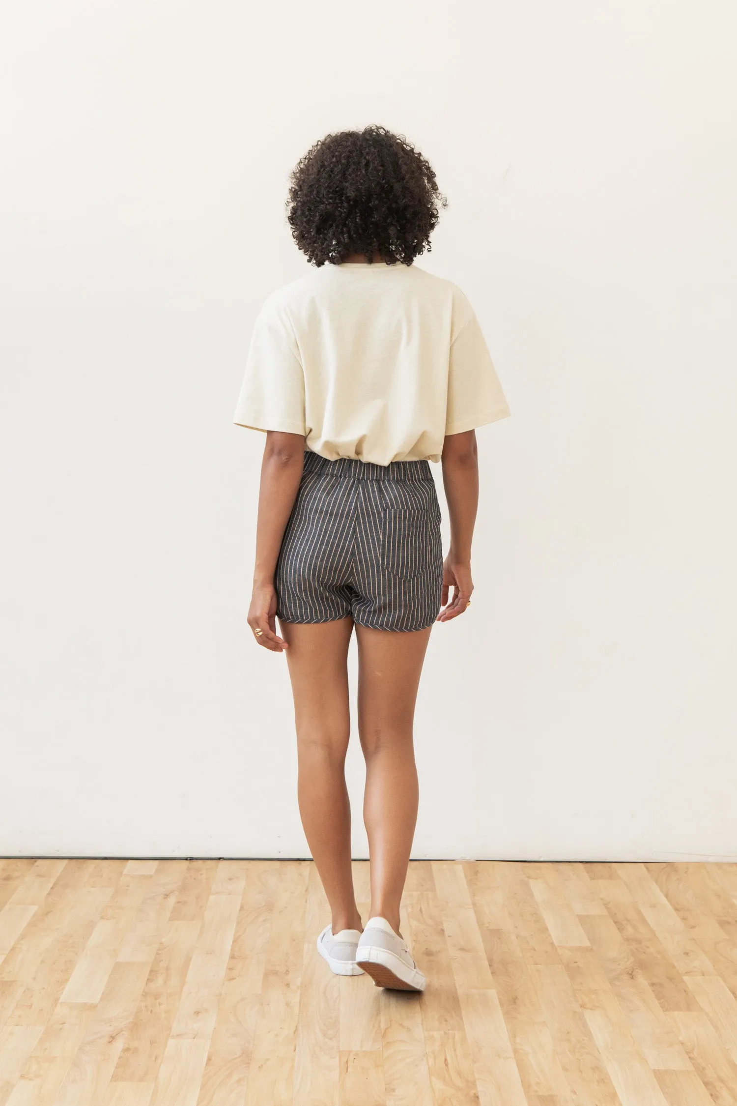 Luca Track Short / Denim Herringbone Stripe