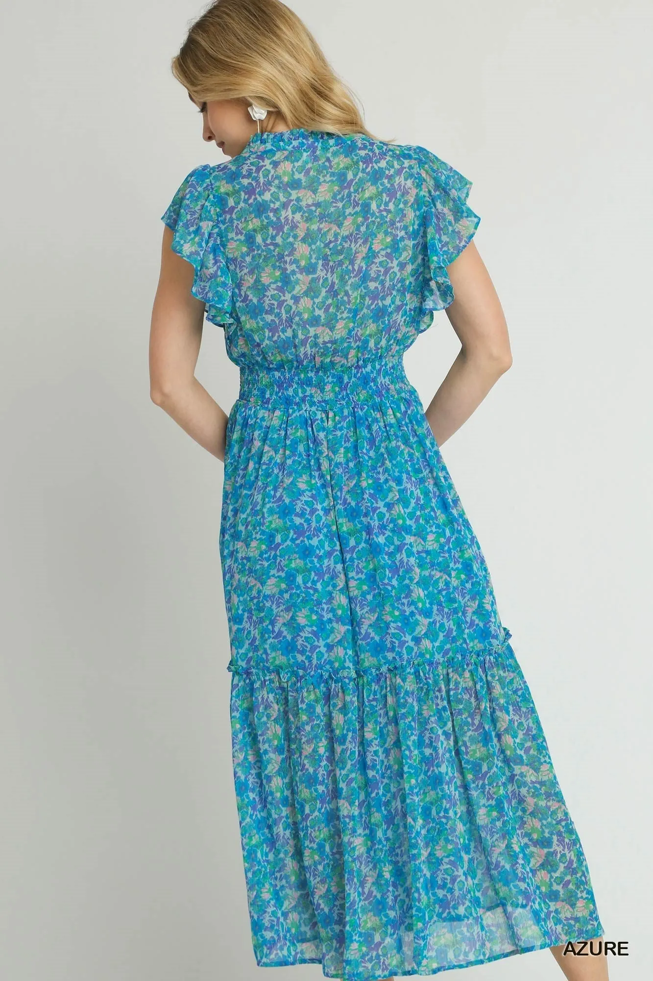 Lurex Metallic Floral Print Split Neck R