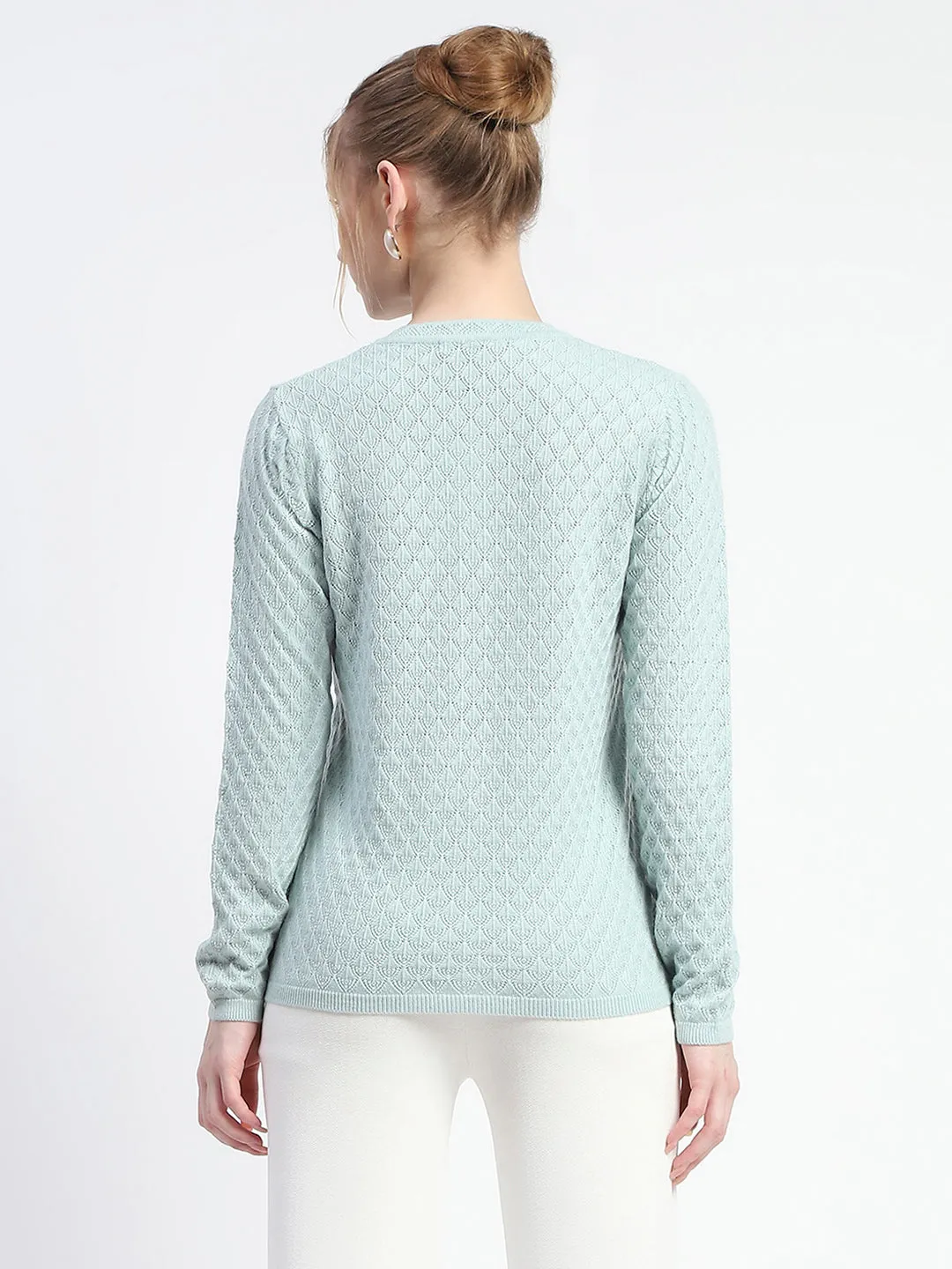 Madame Cable Knit Solid Mint Buttoned Cardigan