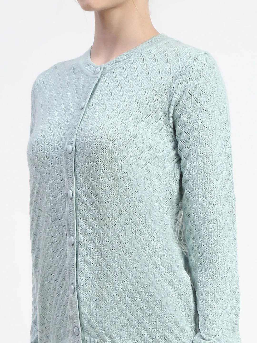 Madame Cable Knit Solid Mint Buttoned Cardigan