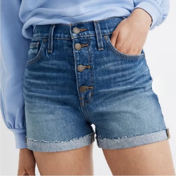Madewell High-Rise Denim Shorts Raw Hem Button Fly