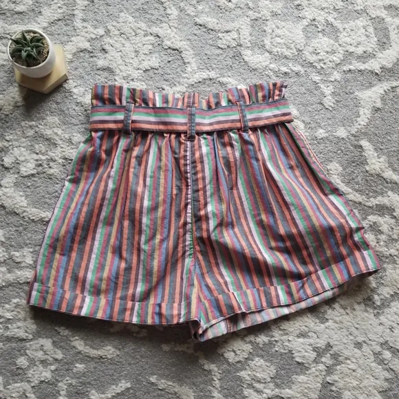 Madewell Rainbow Stripe Paper Bag Shorts 8 New