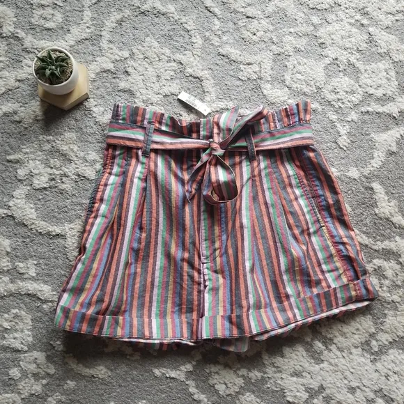 Madewell Rainbow Stripe Paper Bag Shorts 8 New