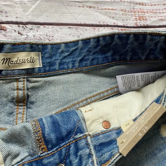 Madewell Relaxed Denim Raw Hem Distressed Shorts 26 NWT