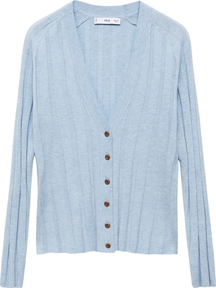 MANGO Blue Button Knit Cardigan UK L