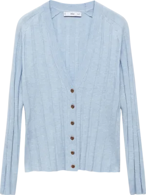 MANGO Blue Button Knit Cardigan UK L