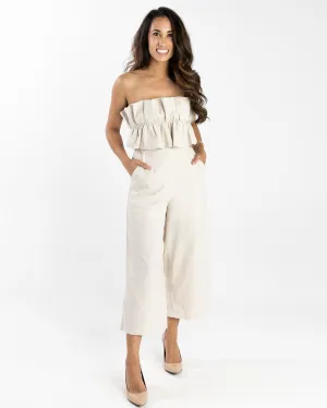 Marassi Ruffle Strapless Jumpsuit Natural