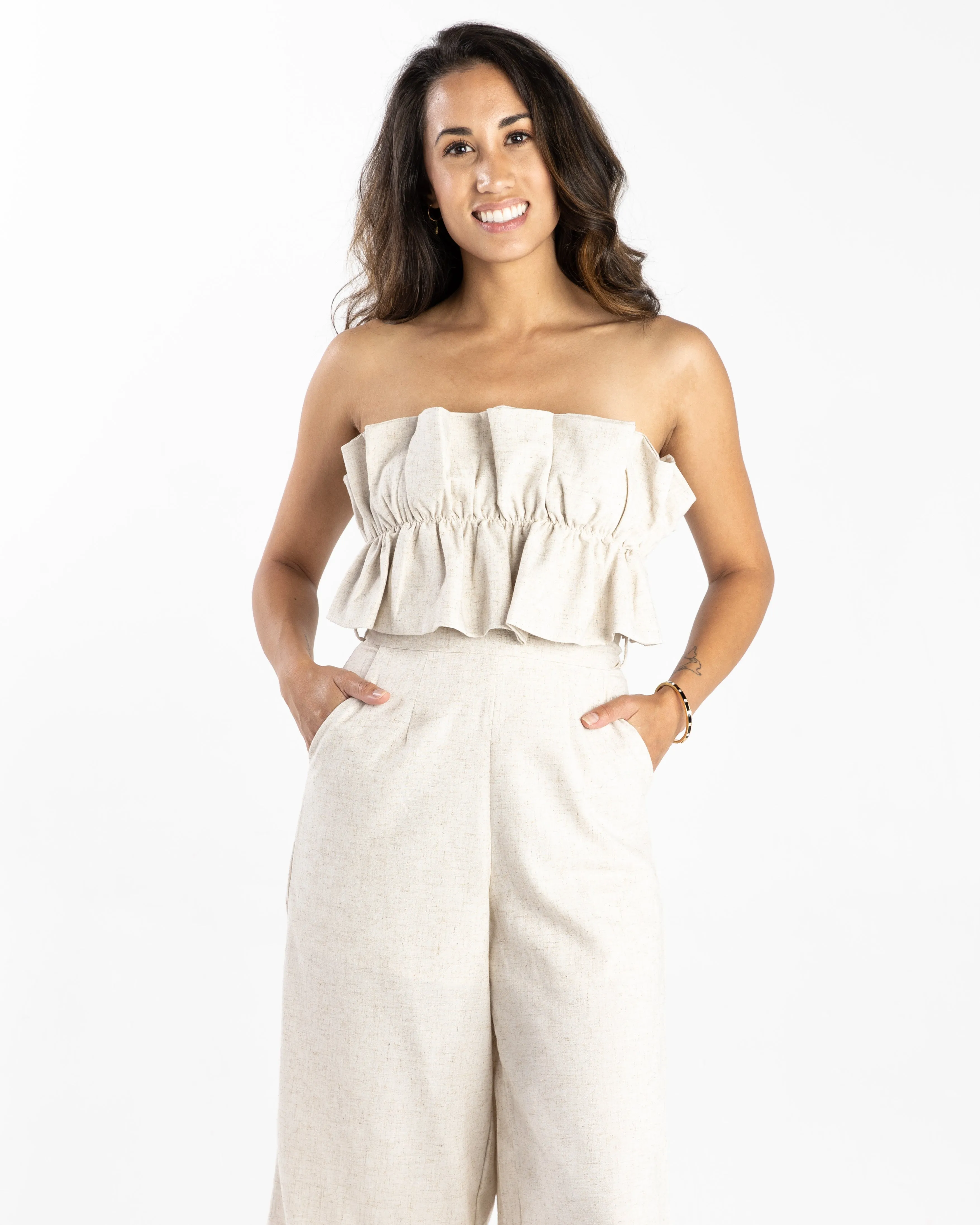 Marassi Ruffle Strapless Jumpsuit Natural