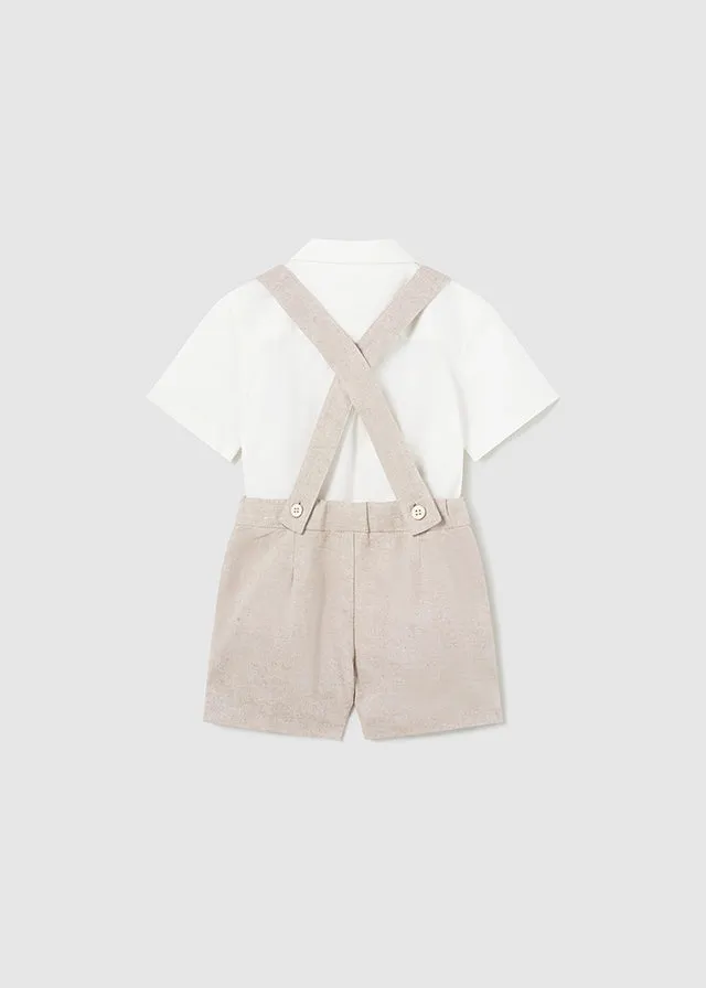 Mayoral 1247 Natural Shirt, Shorts with Braces and Bowtie In Stock