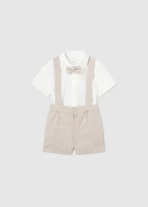 Mayoral 1247 Natural Shirt, Shorts with Braces and Bowtie In Stock