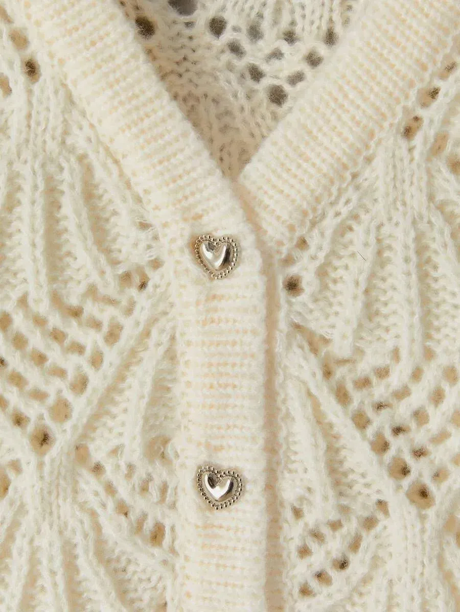 Mckenna Button-Up V-Neck Knit Cardigan in Apricot
