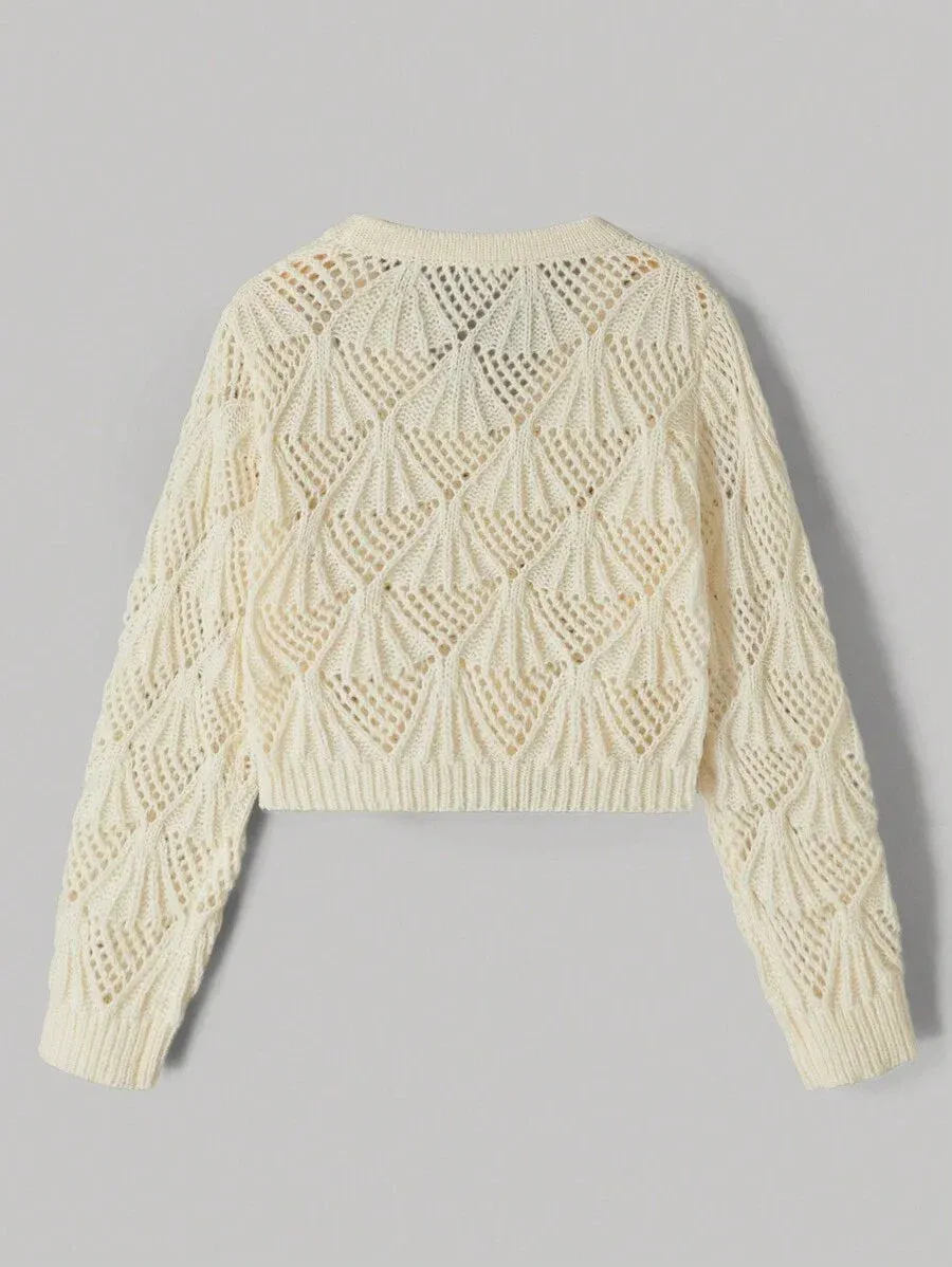 Mckenna Button-Up V-Neck Knit Cardigan in Apricot