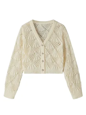 Mckenna Button-Up V-Neck Knit Cardigan in Apricot