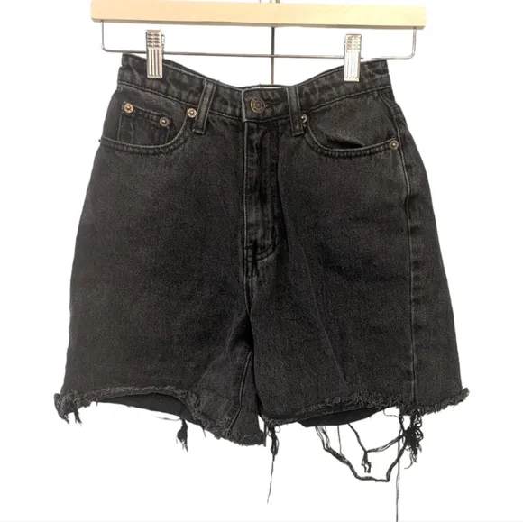 Meshki Denim Kirra Black High Rise Frayed Shorts. Size 24