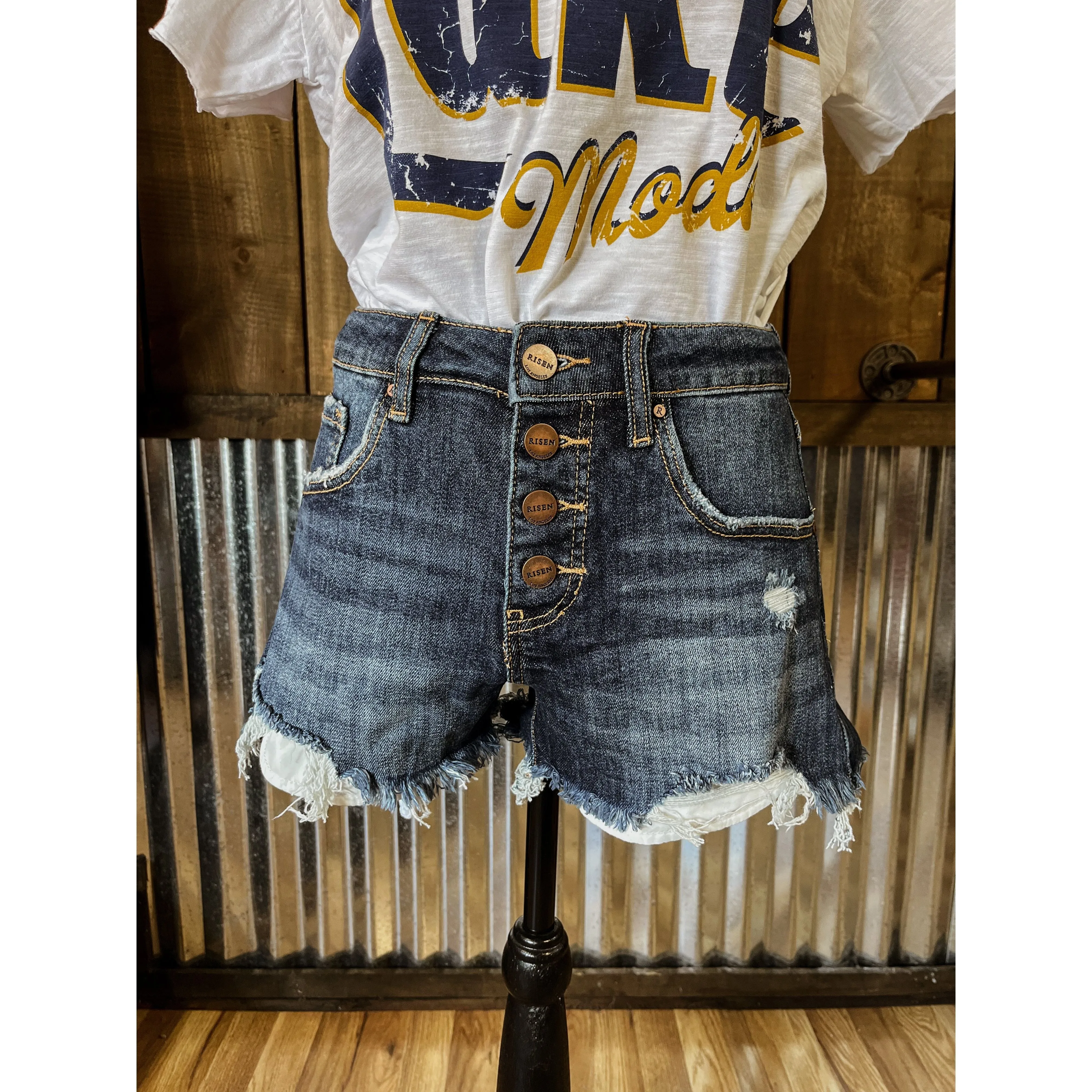 Mid Rise Button Down Shorts