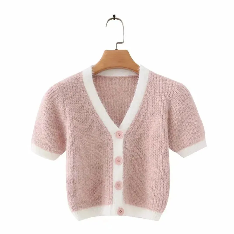 Mohair Single-breasted Knitting Short Cardigan Green