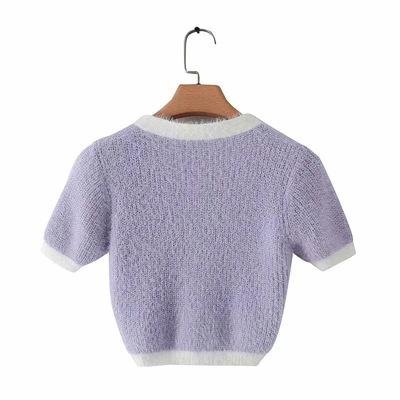 Mohair Single-breasted Knitting Short Cardigan Green