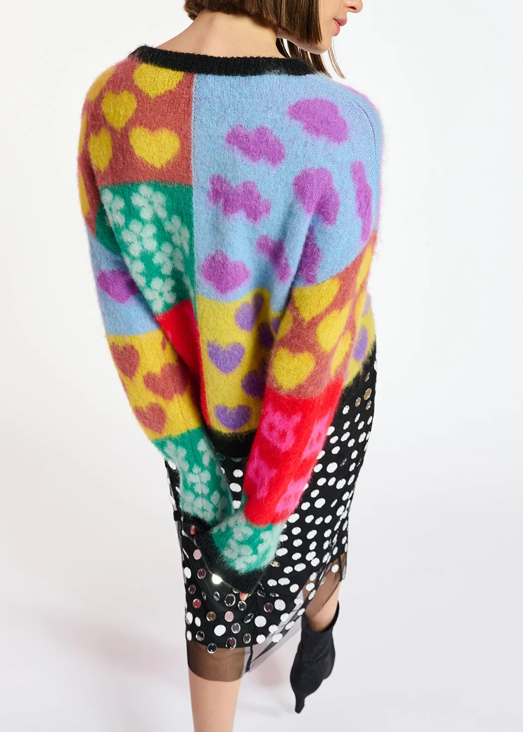 Multicolor graphic intarsia-knitted sweater