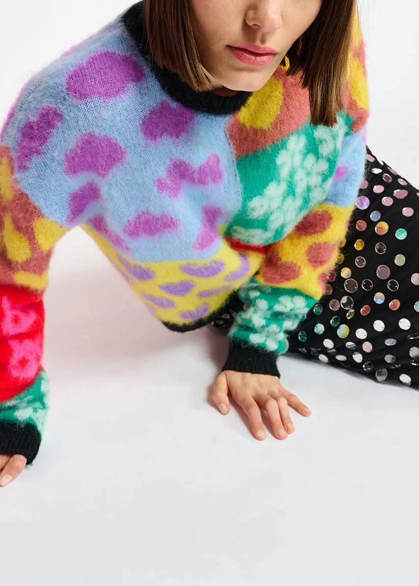 Multicolor graphic intarsia-knitted sweater