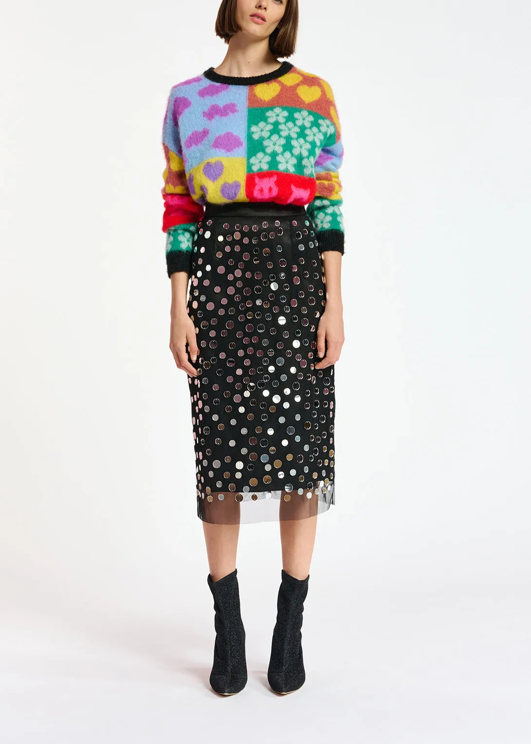 Multicolor graphic intarsia-knitted sweater