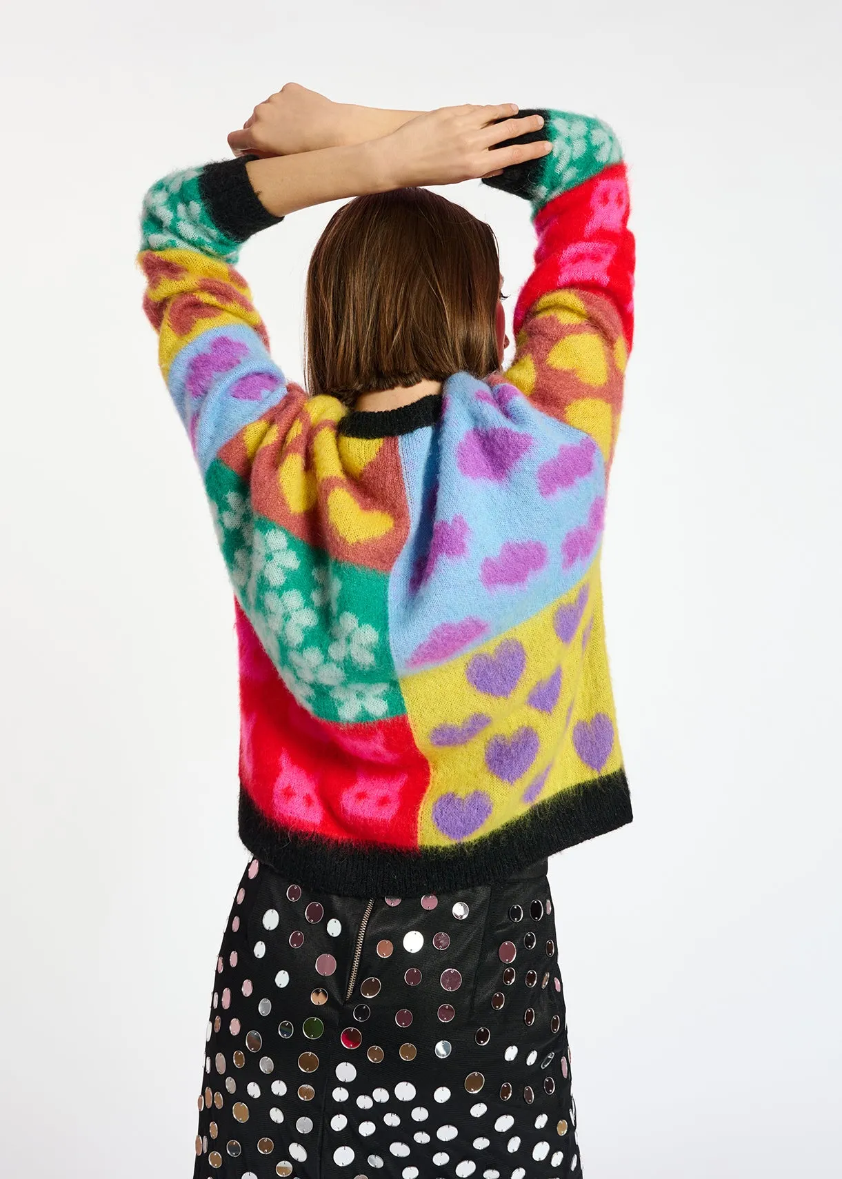 Multicolor graphic intarsia-knitted sweater