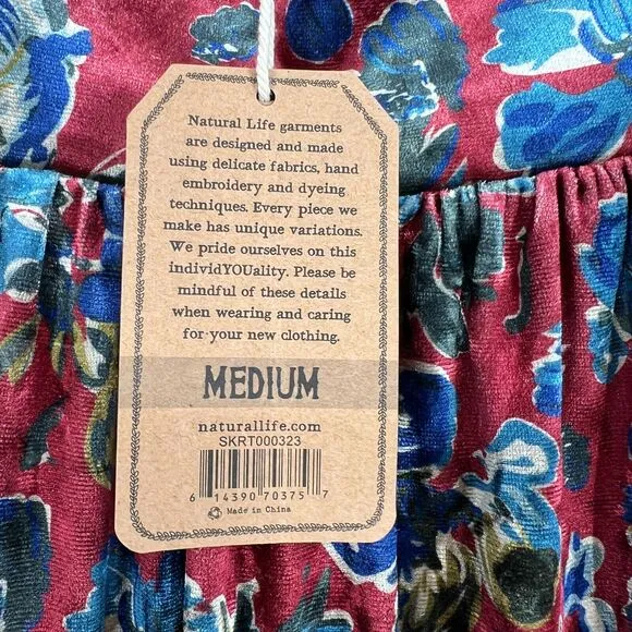 Natural Life Skirt Womens M Lisa Maxi Velvet Red Floral Bohemian Western