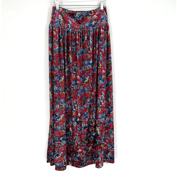 Natural Life Skirt Womens M Lisa Maxi Velvet Red Floral Bohemian Western