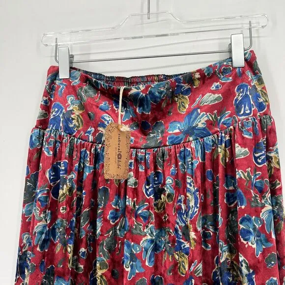 Natural Life Skirt Womens M Lisa Maxi Velvet Red Floral Bohemian Western