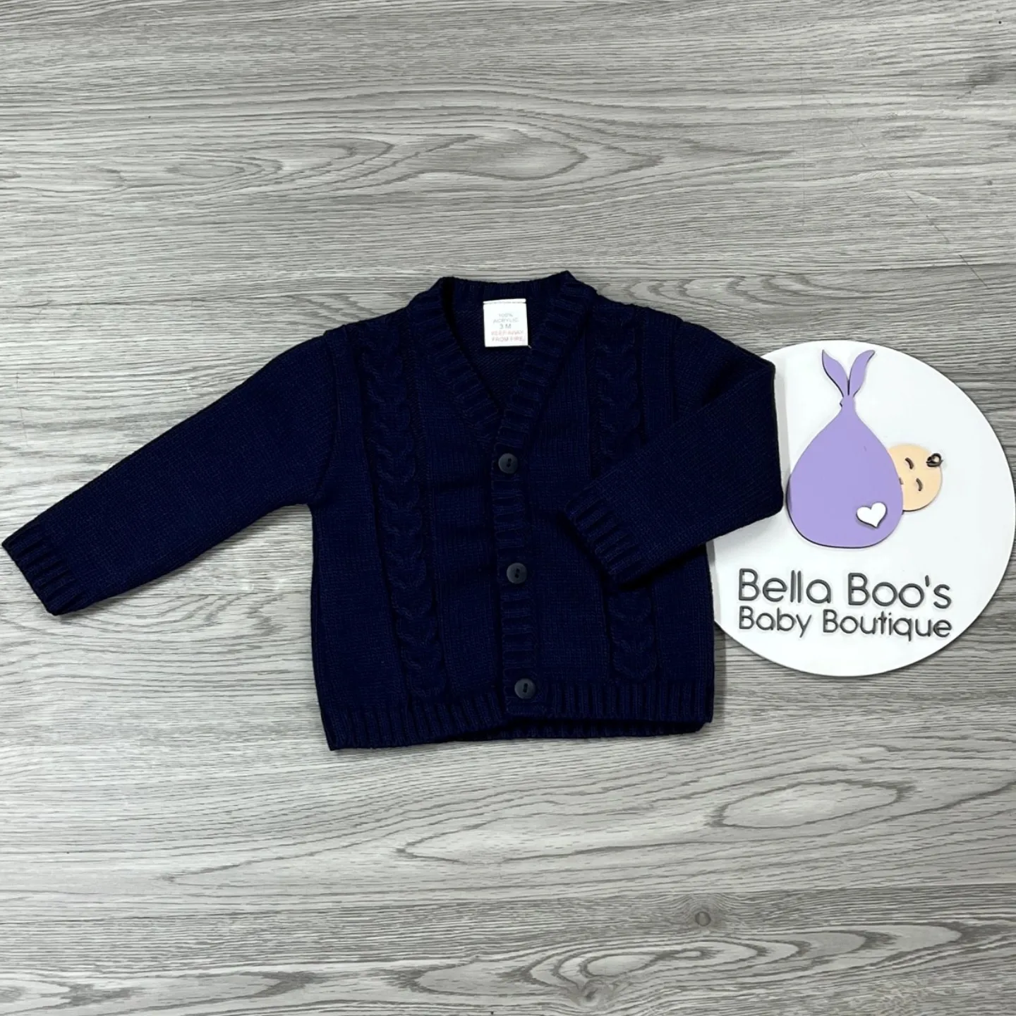 Navy Cable Knit Button Cardigan