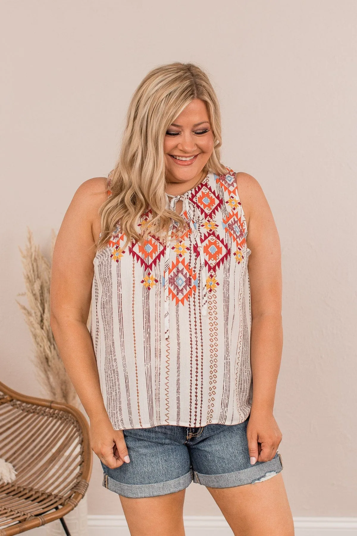 Never Go Out Of Style Aztec Blouse- Ivory