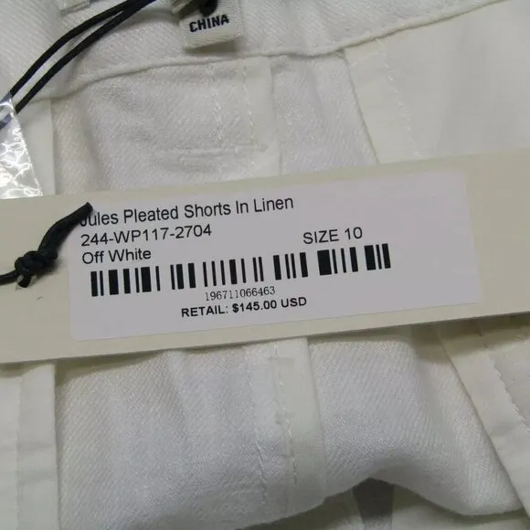 NEW ALEX MILL Womens Short Off White Jules Pleated Linen Relaxed Fit Size 10