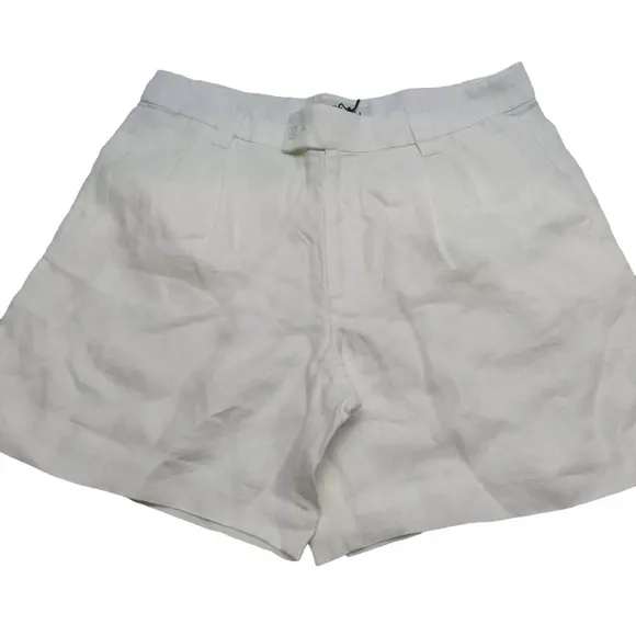 NEW ALEX MILL Womens Short Off White Jules Pleated Linen Relaxed Fit Size 10