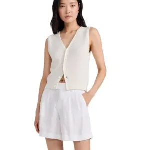 NEW ALEX MILL Womens Short Off White Jules Pleated Linen Relaxed Fit Size 10