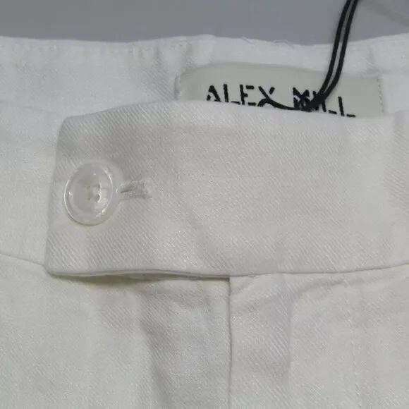 NEW ALEX MILL Womens Short Off White Jules Pleated Linen Relaxed Fit Size 10