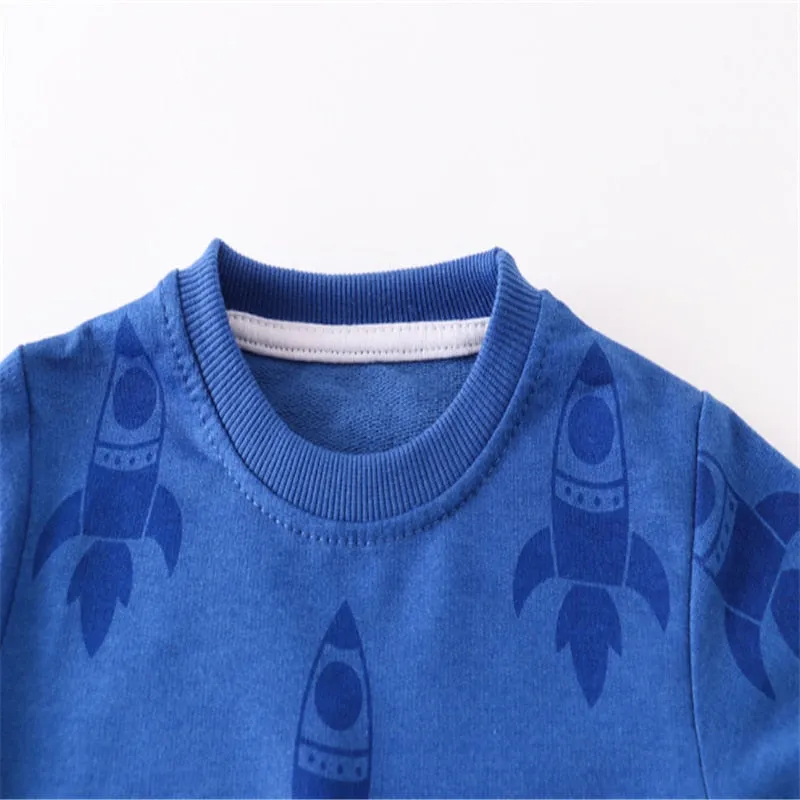 New Arrival Children's Rockets Print Sweatshirts Hot Selling Cartoon Kids Hooded Shirts Fashion
