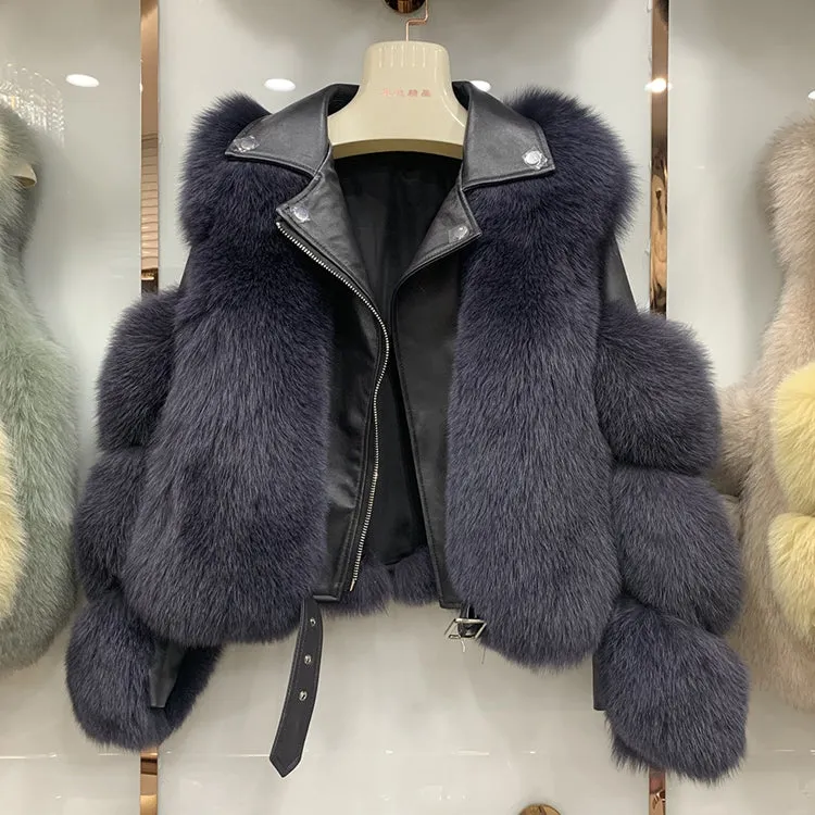 New Arrival Fashion Luxury Winter Warm Real Fur Jacket Women Genuine Leather Fox Fur Coat