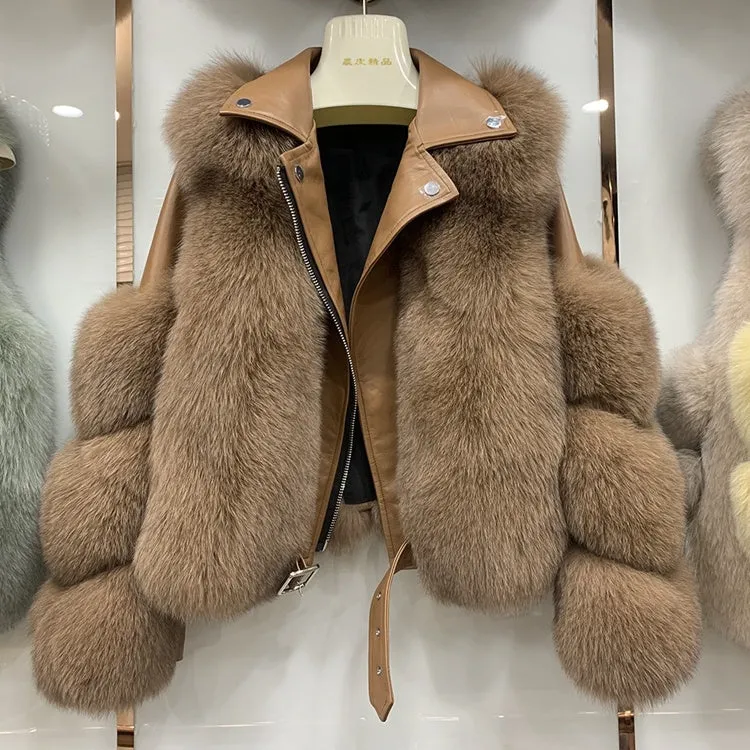 New Arrival Fashion Luxury Winter Warm Real Fur Jacket Women Genuine Leather Fox Fur Coat