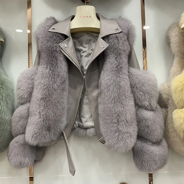 New Arrival Fashion Luxury Winter Warm Real Fur Jacket Women Genuine Leather Fox Fur Coat