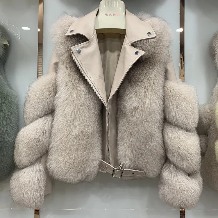 New Arrival Fashion Luxury Winter Warm Real Fur Jacket Women Genuine Leather Fox Fur Coat