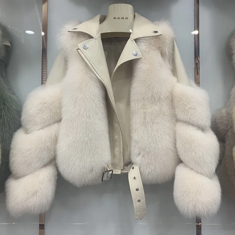 New Arrival Fashion Luxury Winter Warm Real Fur Jacket Women Genuine Leather Fox Fur Coat