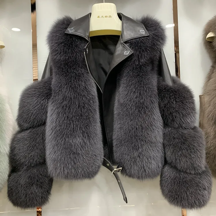 New Arrival Fashion Luxury Winter Warm Real Fur Jacket Women Genuine Leather Fox Fur Coat