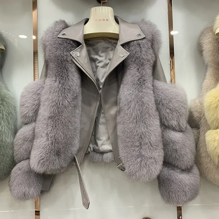 New Arrival Fashion Luxury Winter Warm Real Fur Jacket Women Genuine Leather Fox Fur Coat
