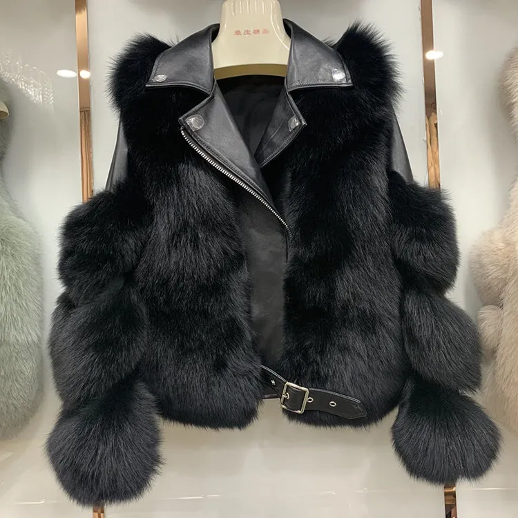 New Arrival Fashion Luxury Winter Warm Real Fur Jacket Women Genuine Leather Fox Fur Coat