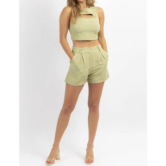 NEW CRESCENT milly linen short set in sage