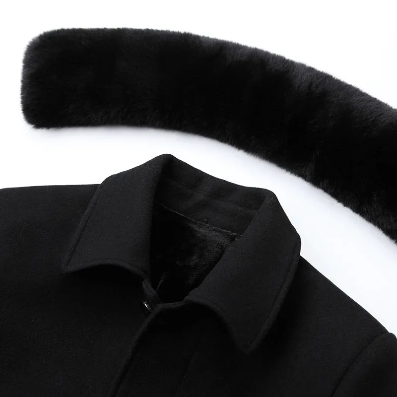 New design men's plus size coats with fur collar good quality wool fur coat men