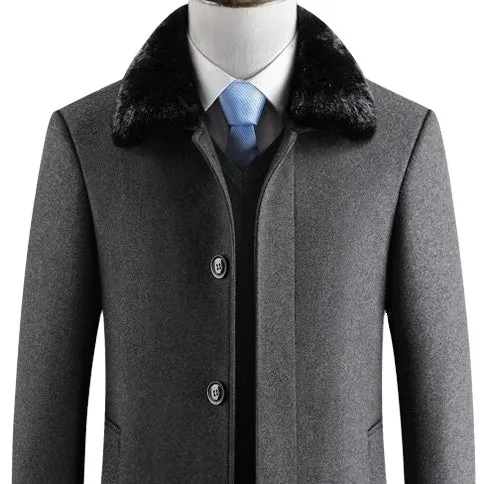 New design men's plus size coats with fur collar good quality wool fur coat men