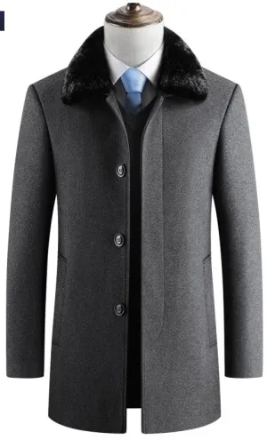 New design men's plus size coats with fur collar good quality wool fur coat men