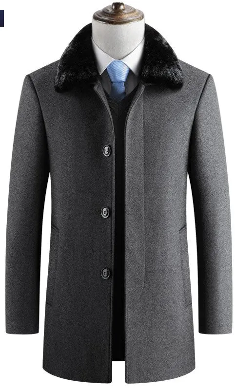New design men's plus size coats with fur collar good quality wool fur coat men